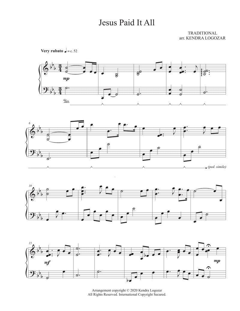 Kendra Logozar - Jesus Paid It All - Sheet Music Download