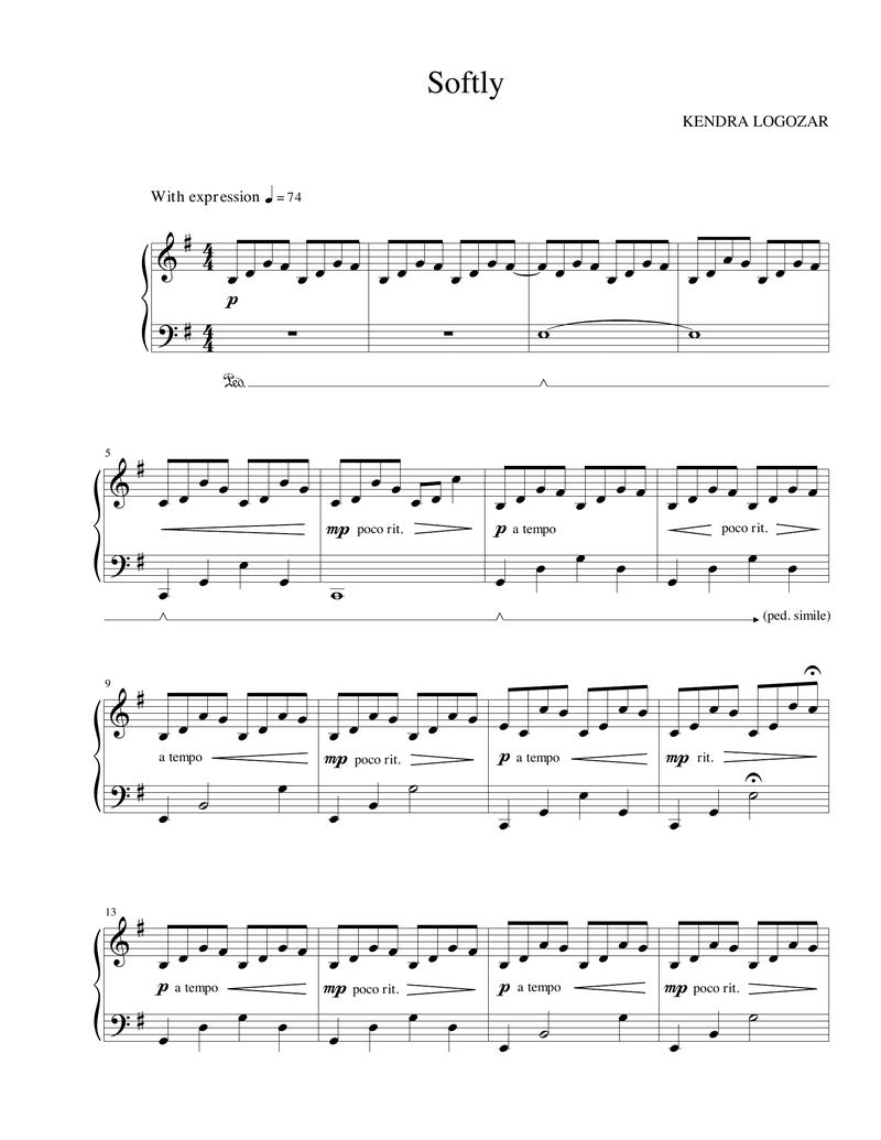 Softly (key of G) - Sheet Music Download