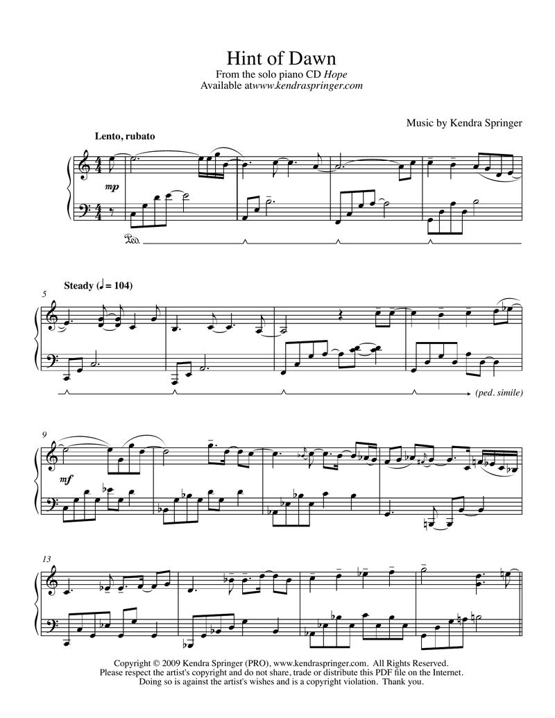 Hint of Dawn - Sheet Music Download