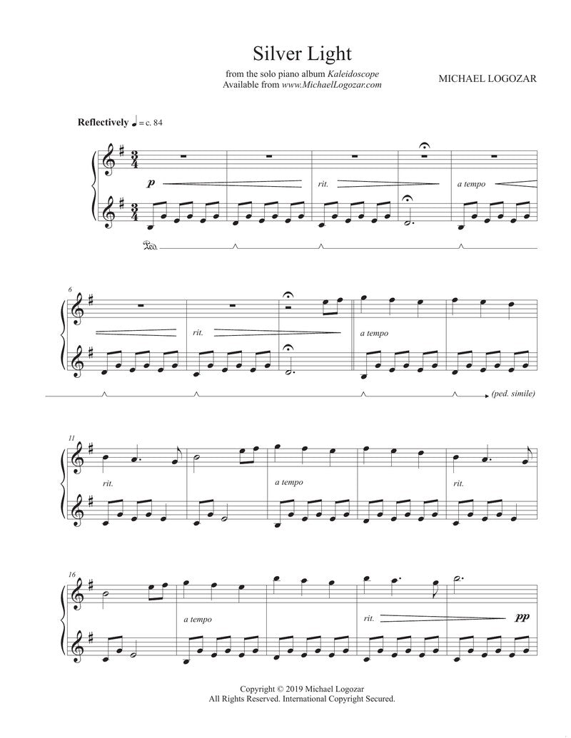 Silver Light (Key of Em) - Sheet Music Download